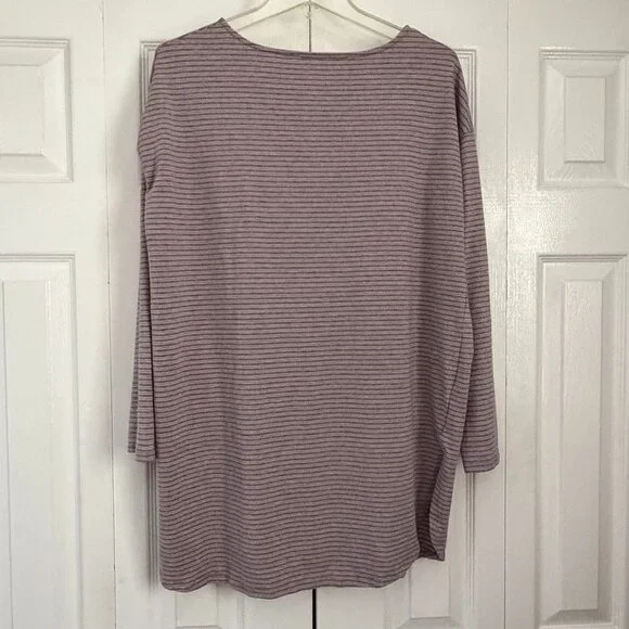 J. Jill Striped Luxe Supima Tunic Top Gray Pink M Soft - Picture 5 of 6